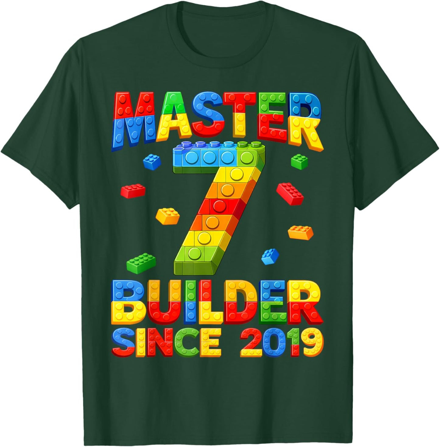Master Builder 7th Birthday 2019 7 Years Old Building Brick T-Shirt - T-Shirt | Forest