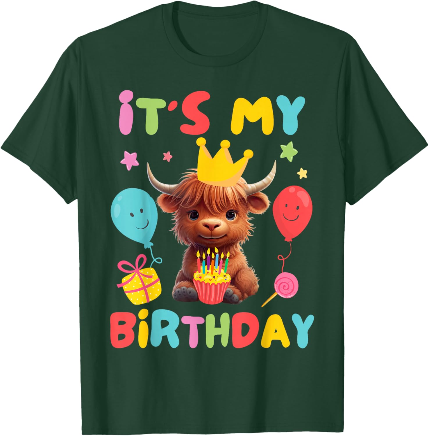 It's My Birthday Boy Girl Kid Cute Highland Cow Birthday T-Shirt - T-Shirt | Forest
