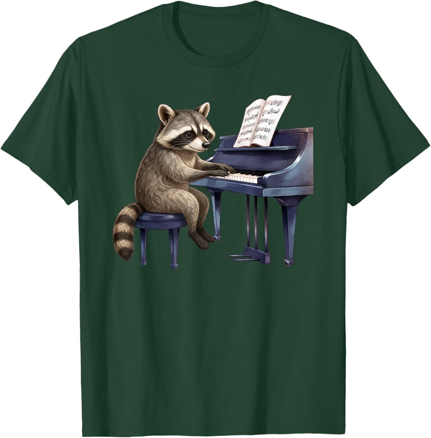 Cute Raccoon Playing Piano Musician Music T-Shirt - T-Shirt | Forest