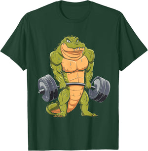 Funny Alligator Weightlifting Deadlift Fitness Gym Barbell T-Shirt - T-Shirt | Forest