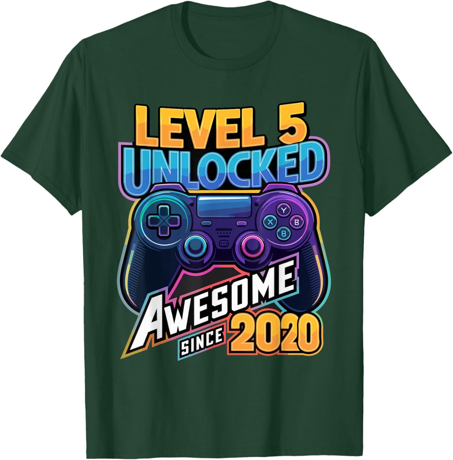 Level 5 Unlocked Awesome Since 2020 5th Birthday Gaming T-Shirt - T-Shirt | Forest