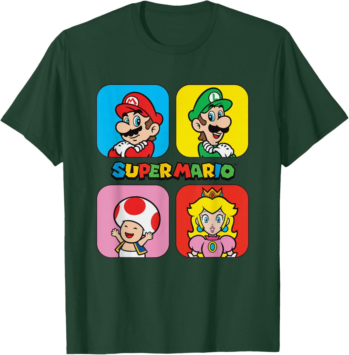 Super Mario Bros Toad & Peach Power Up Squares T-Shirt - T-Shirt | Forest