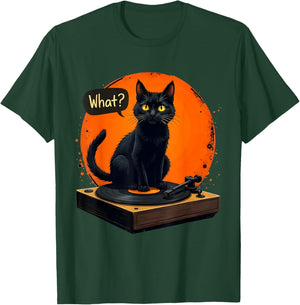 Black Cat Sitting On Vinyl Record Turntable Player Men Women T-Shirt - T-Shirt | Forest
