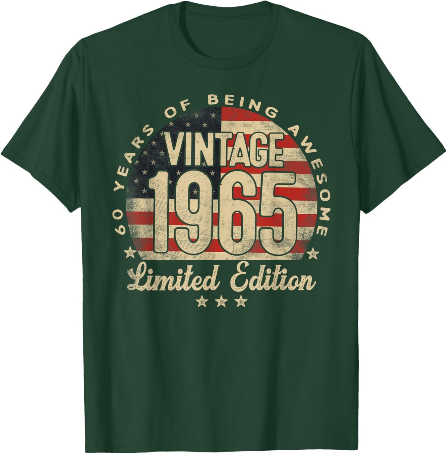 Vintage 1965 Limited Edition 60-Year-Old Gifts USA Flag T-Shirt - T-Shirt | Forest