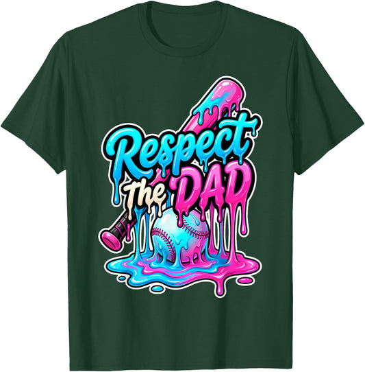 Respect The Dad Ice Cream Drip Baseball Game Day Fathers Day T-Shirt - T-Shirt | Forest