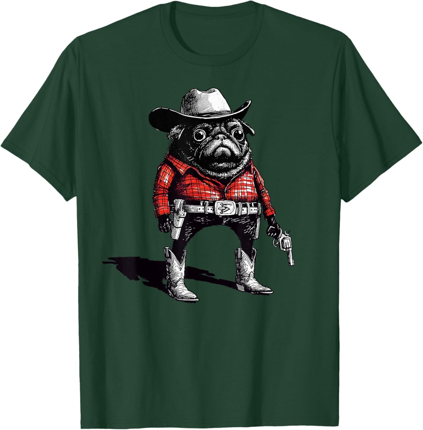 Cowboy Pug Dog Funny Western Outfit Red Pug Cowboy Meme T-Shirt - T-Shirt | Forest