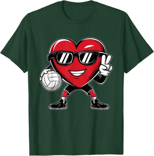 Heart Playing Volleyball Valentines Day Kids Boys Girls T-Shirt - T-Shirt | Forest