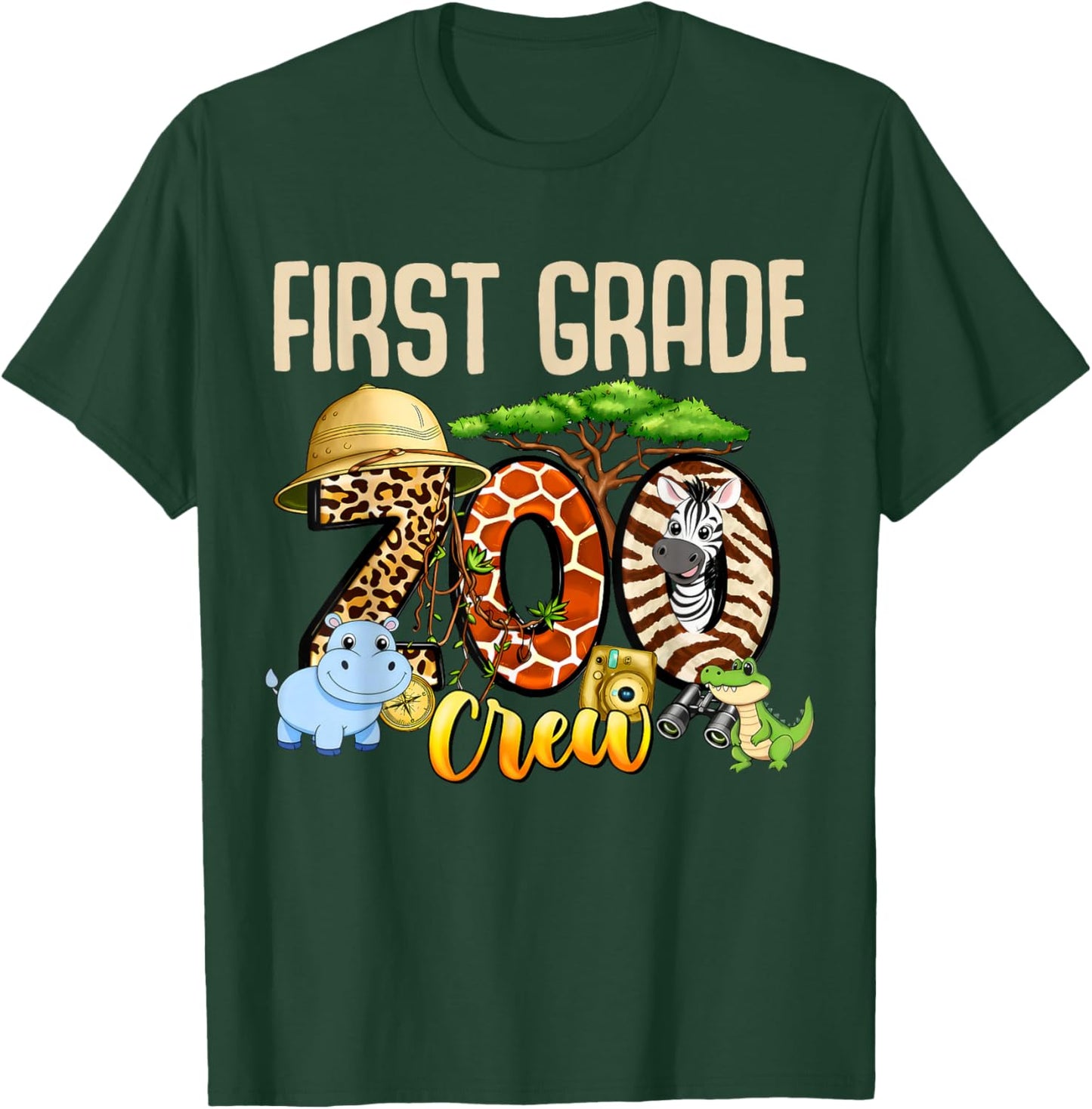 First Grade Zoo Crew Safari Animal Fun Jungle Fun Zoo Kids T-Shirt - T-Shirt | Forest