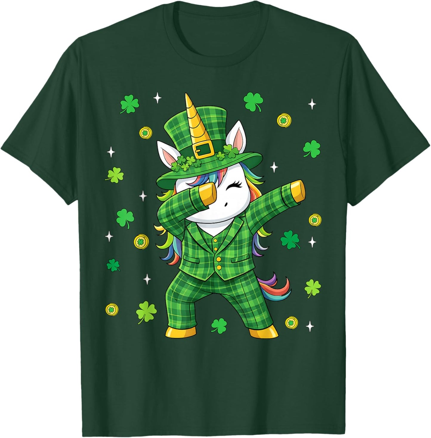 St. Patrick's Day Dabbing Cute Unicorn Shamrock Boy Kids Dab T-Shirt - T-Shirt | Forest
