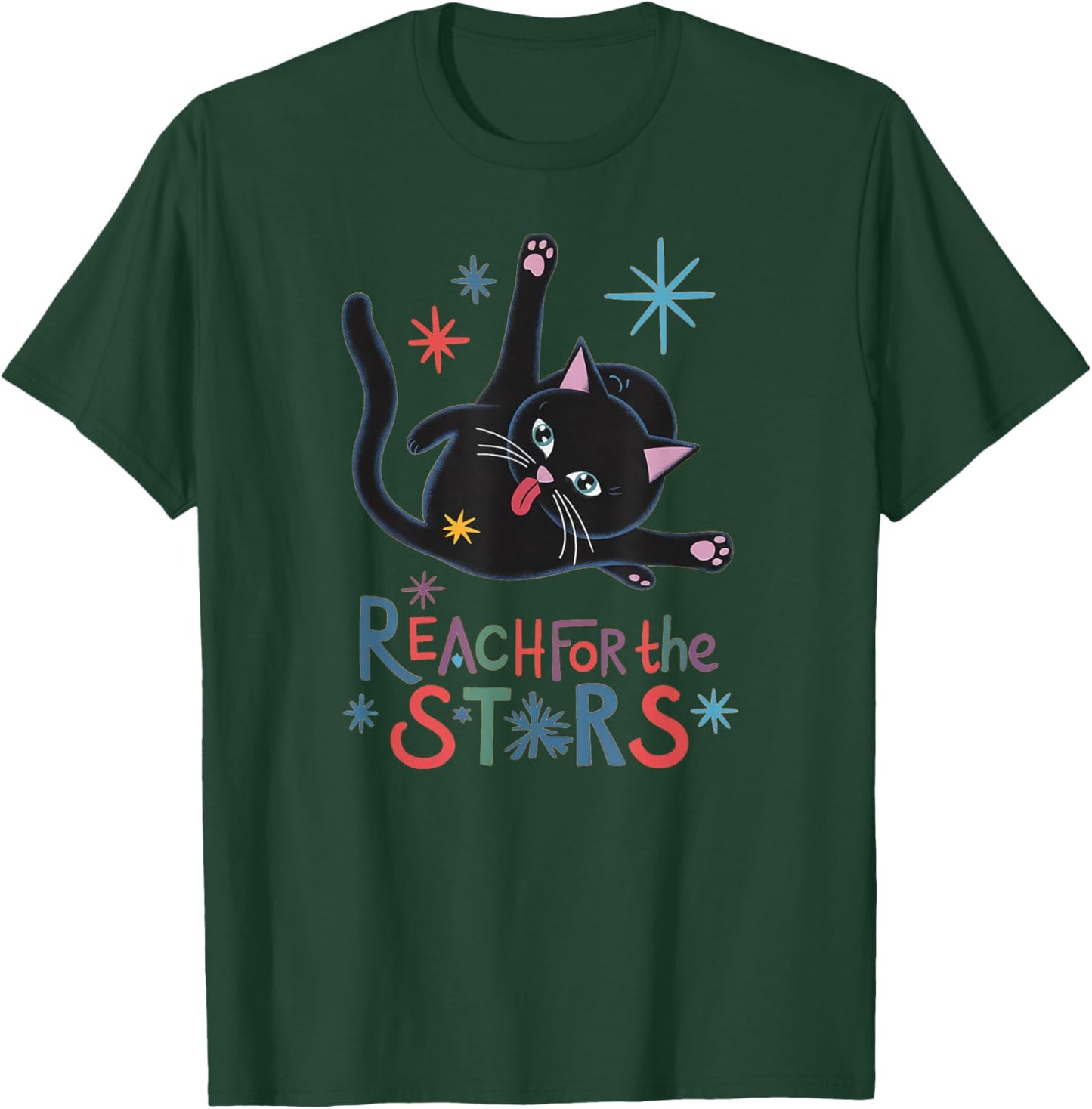 Reach For The Stars - Funny Cute Cat Licking Butt T-Shirt - T-Shirt | Forest