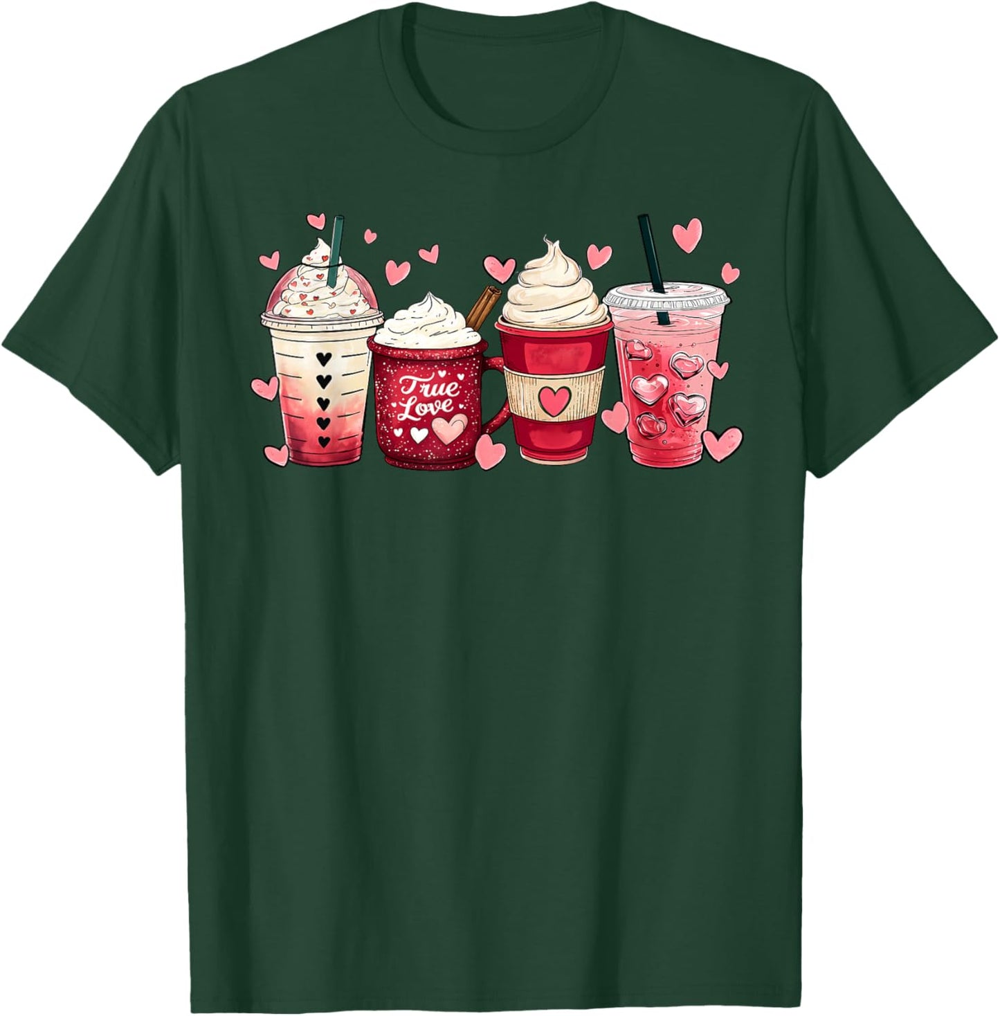 Coffee Lover Cups Latte Iced Cream Valentines Day Women Girl T-Shirt - T-Shirt | Forest