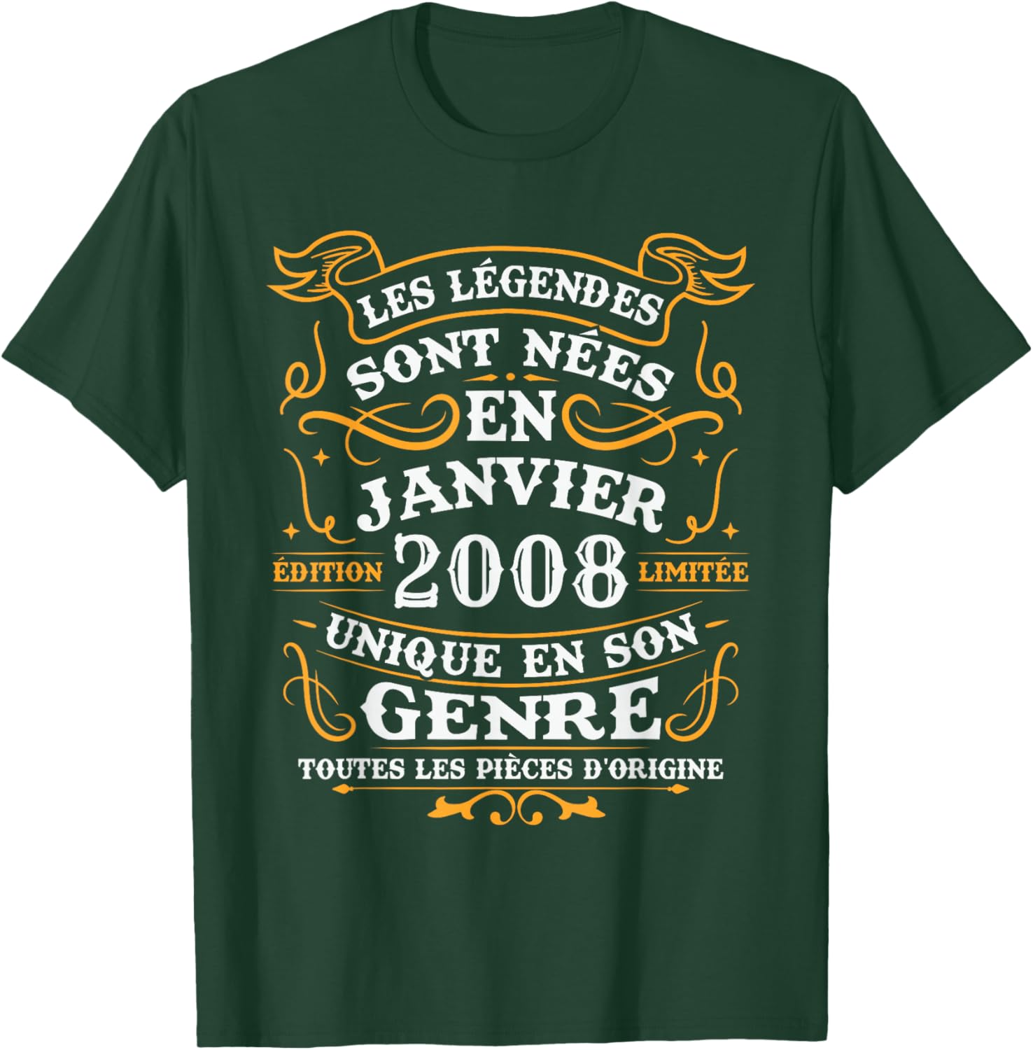 Vintage Birthday Gift 18 Years Born in January 2008 T-Shirt - T-Shirt | Forest