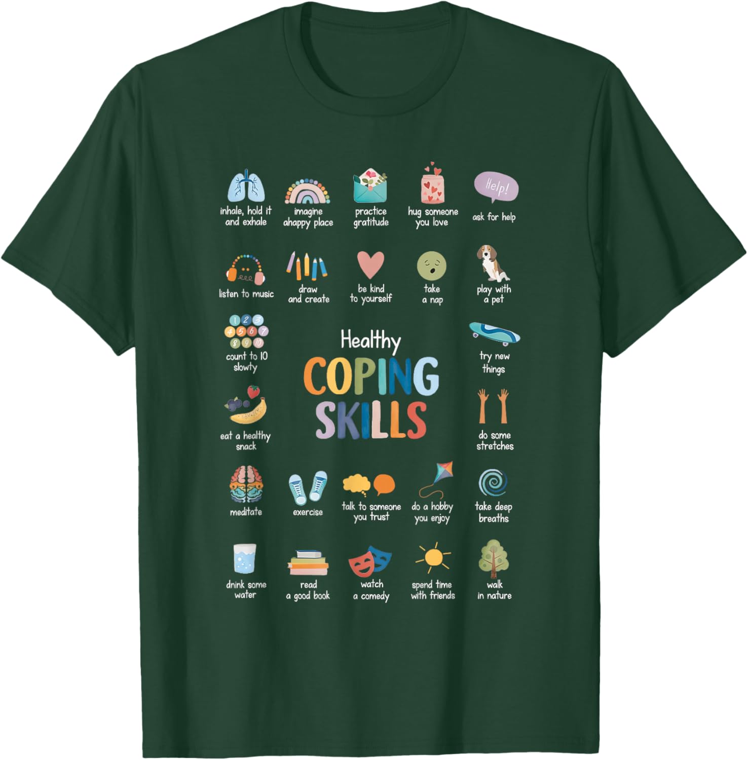 Healthy Coping Skills Psychologist Mental Health Awareness T-Shirt - T-Shirt | Forest