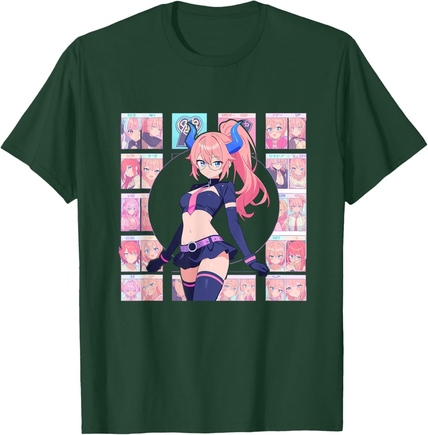 Waifu Sexy Anime Girl Horns Mini Skirt Japanese Retro Art T-Shirt - T-Shirt | Forest