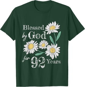 92nd Birthday Flower Decor Blessed By God For 92 Years Old T-Shirt - T-Shirt | Forest
