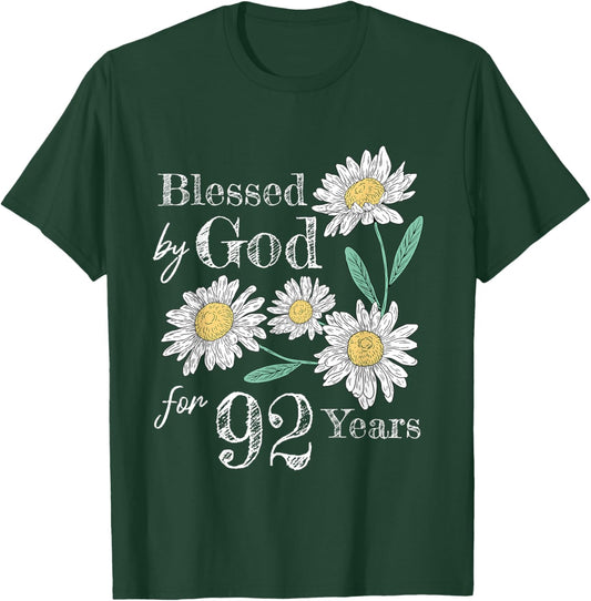 92nd Birthday Flower Decor Blessed By God For 92 Years Old T-Shirt - T-Shirt | Forest