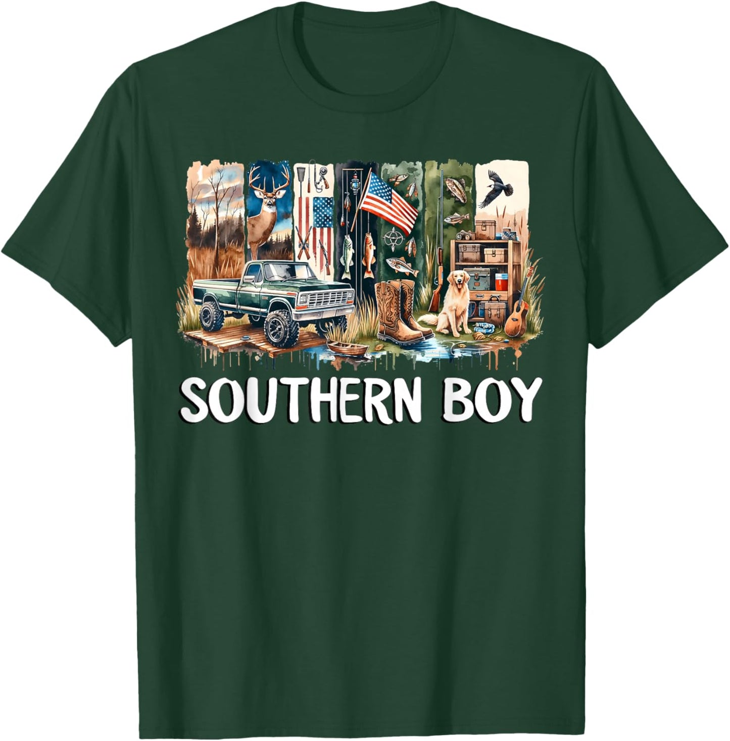 Southern Boy Hunting Dog Camouflage Camo Dog Duck Hunting T-Shirt - T-Shirt | Forest