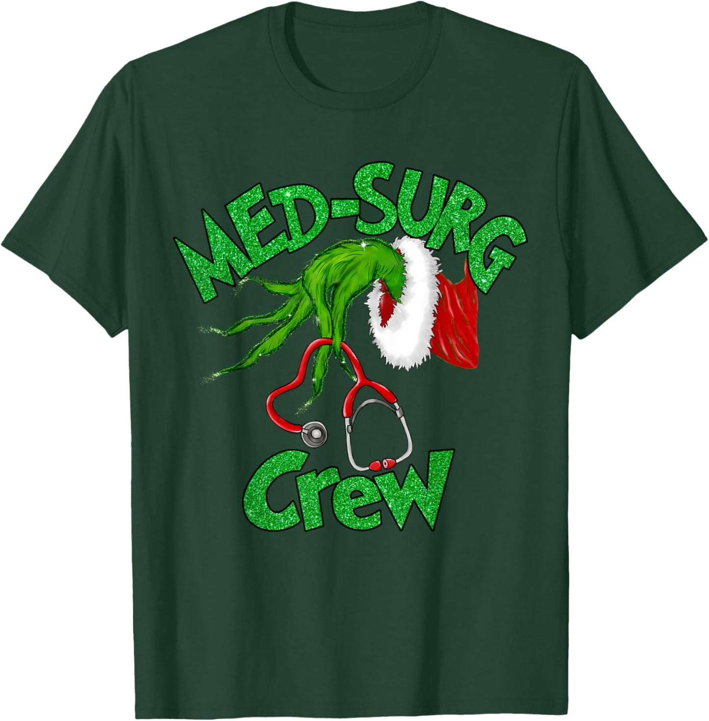 Retro Med-surg Crew Nurse Stethoscope Christmas Xmas Nursing T-Shirt - T-Shirt | Forest