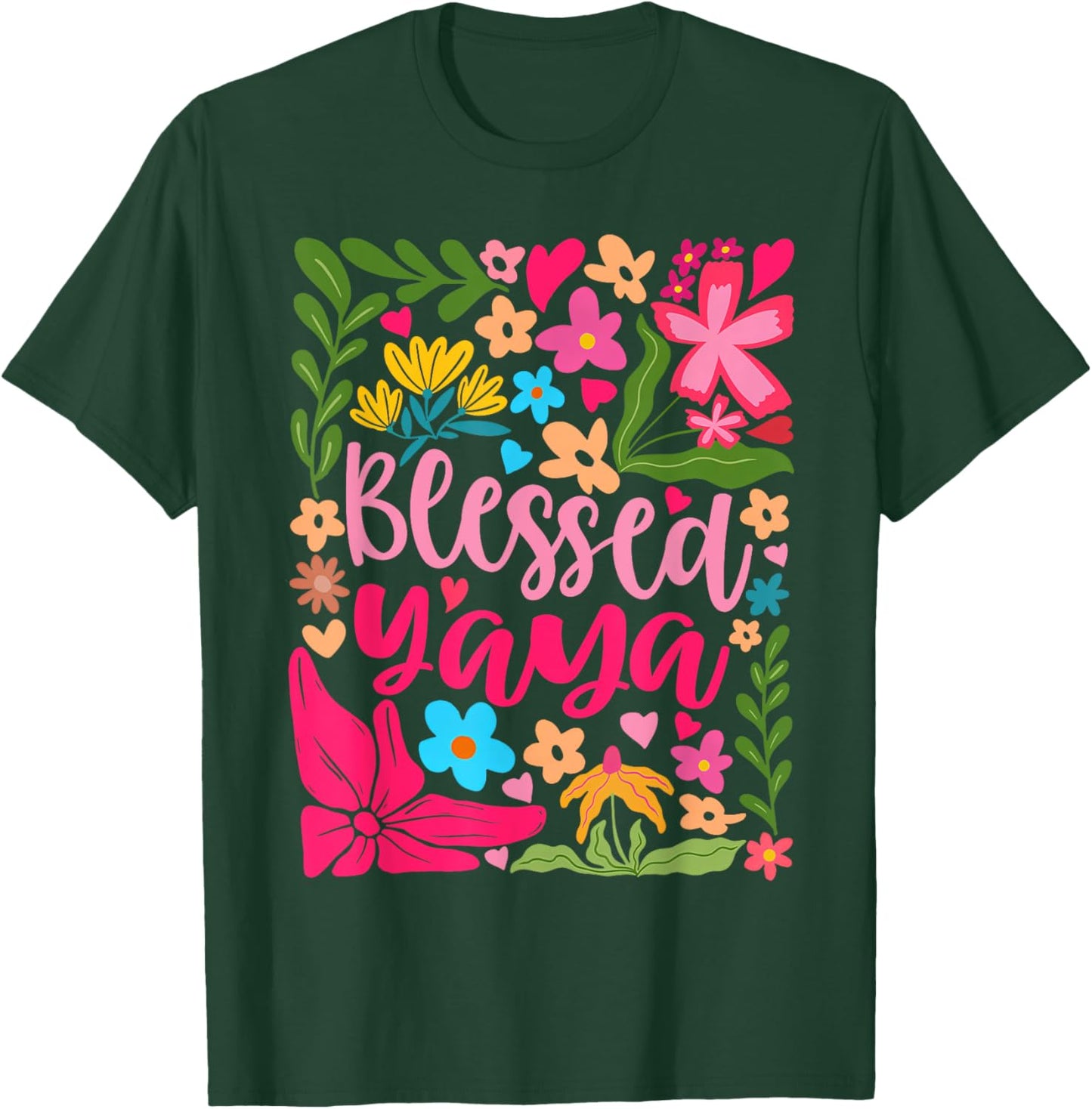 Blessed Yaya Retro Boho Flowers Floral Mother's Day T-Shirt - T-Shirt | Forest