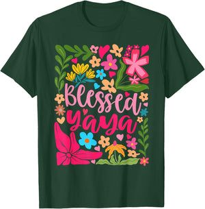 Blessed Yaya Retro Boho Flowers Floral Mother's Day T-Shirt - T-Shirt | Forest
