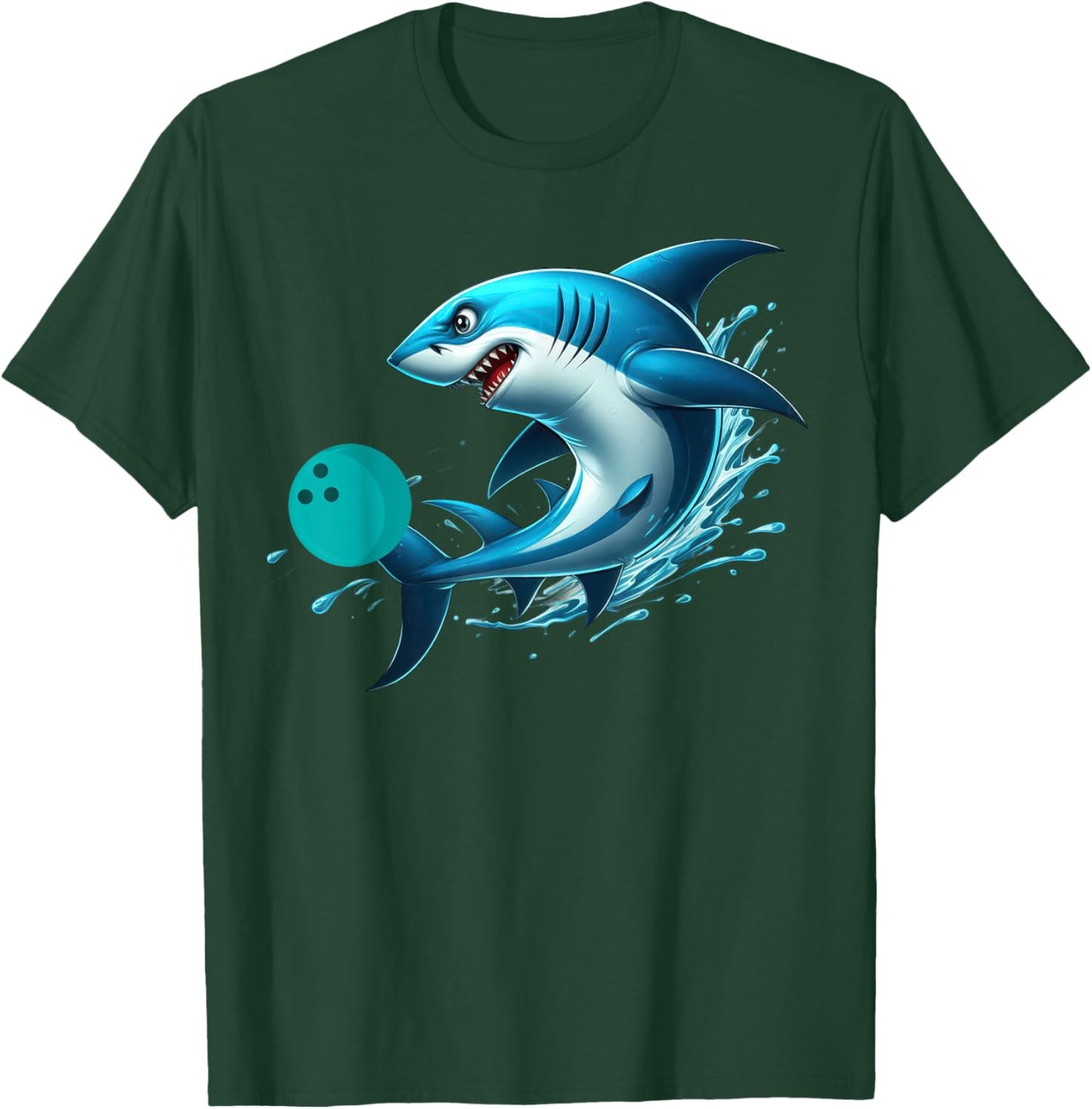 Funny Bowling Graphic Bowling Shark Playing Bowling T-Shirt - T-Shirt | Forest