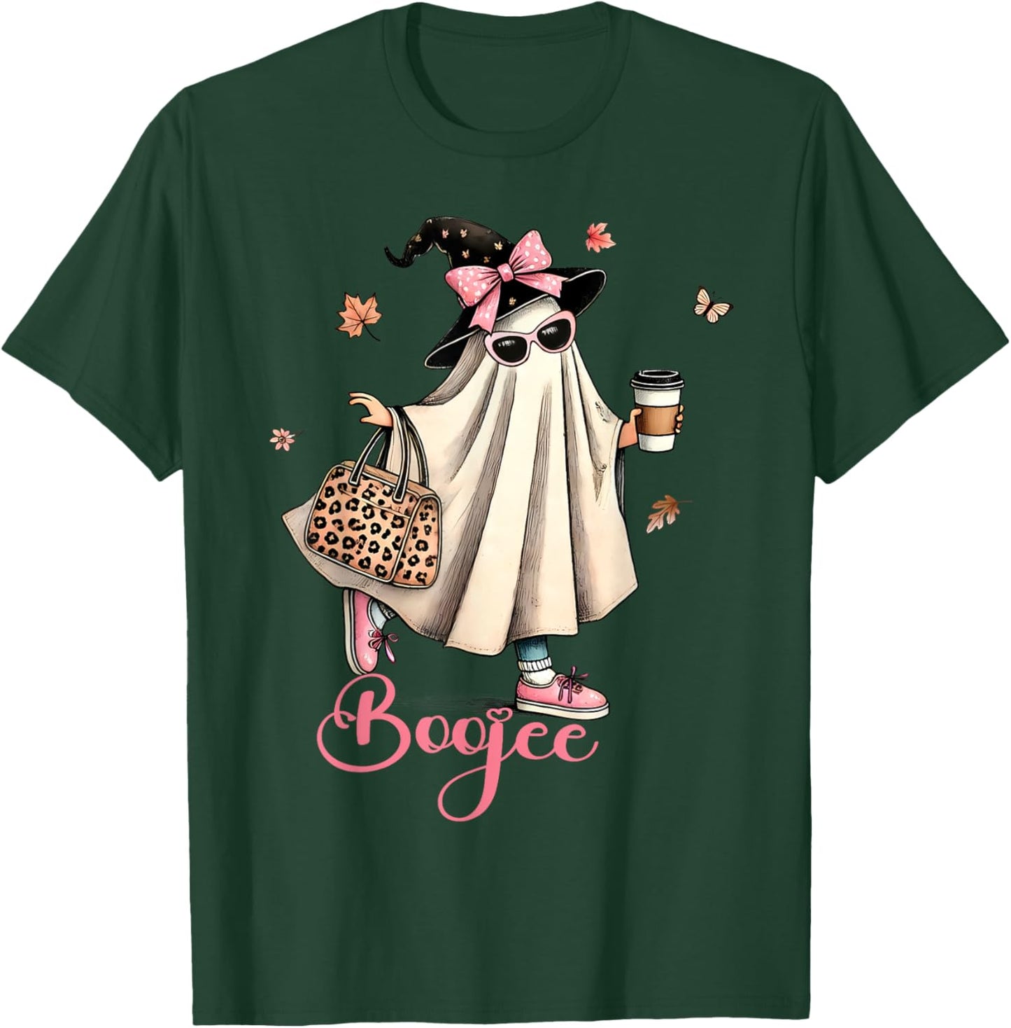 Boo Jee Ghost Drinking Coffee Coquette Bow Halloween Women T-Shirt - T-Shirt | Forest