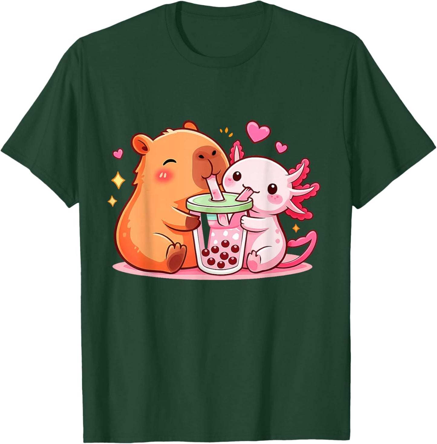 Funny Capybara and Axolotl Boba Kawaii Boys Girls Kids T-Shirt - T-Shirt | Forest