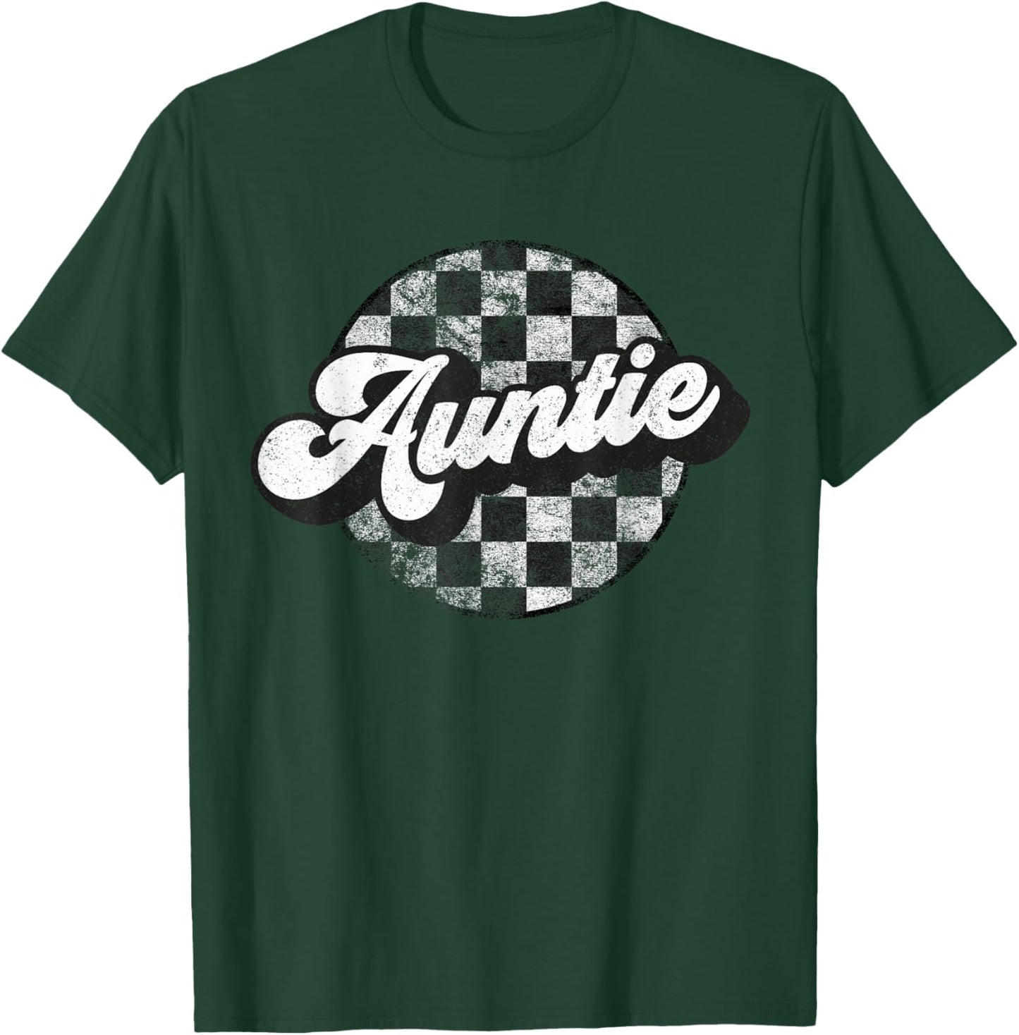 Funny Retro Checkered Auntie Race Vintage Matching Family T-Shirt - T-Shirt | Forest