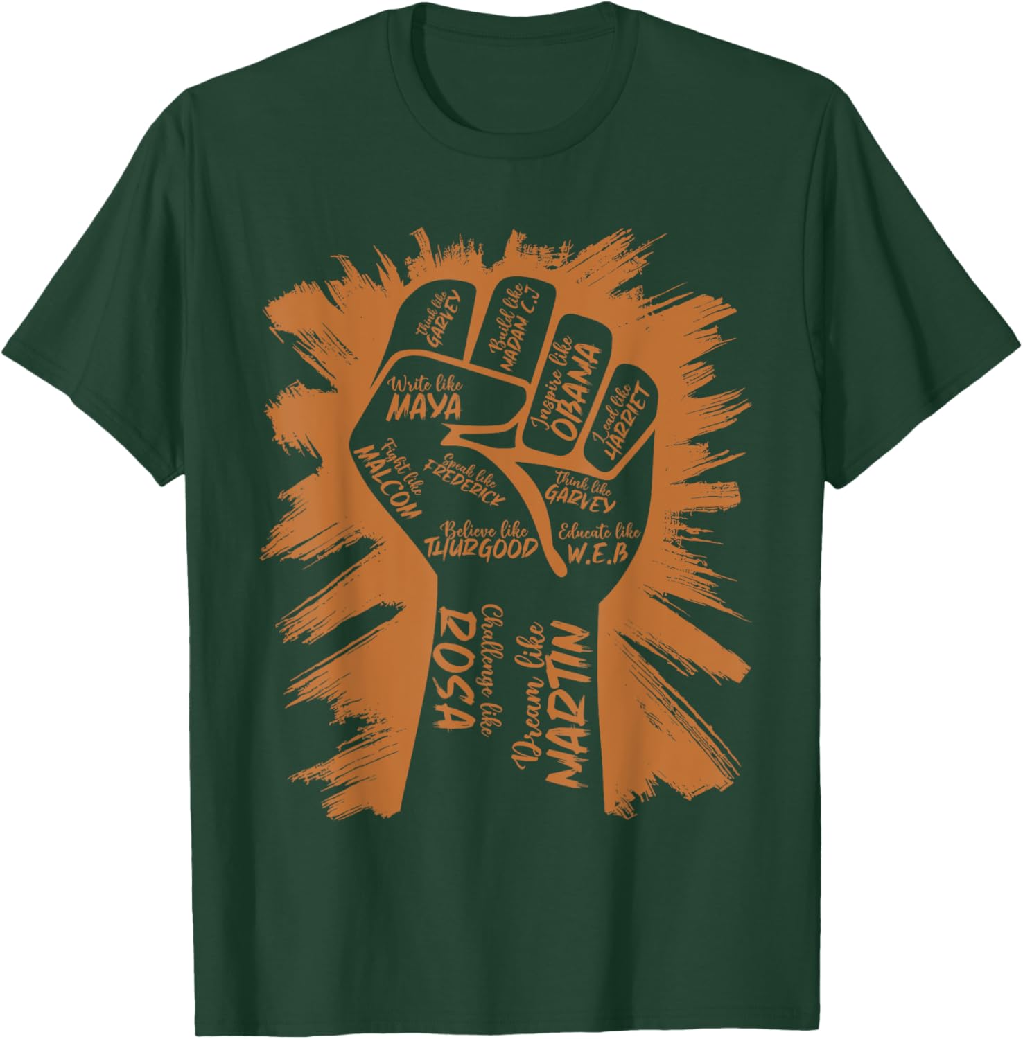 Power Fist Hand Inspiring Black Leaders Black History Month T-Shirt - T-Shirt | Forest