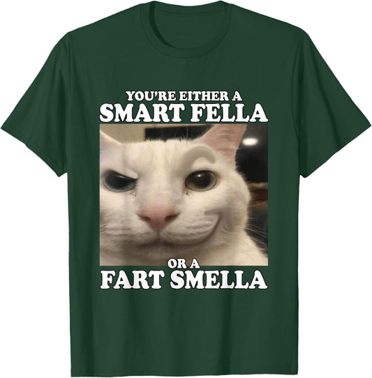 You're Either A Smart Fella Or A Fart Smella Funny Cat Meme T-Shirt - T-Shirt | Forest