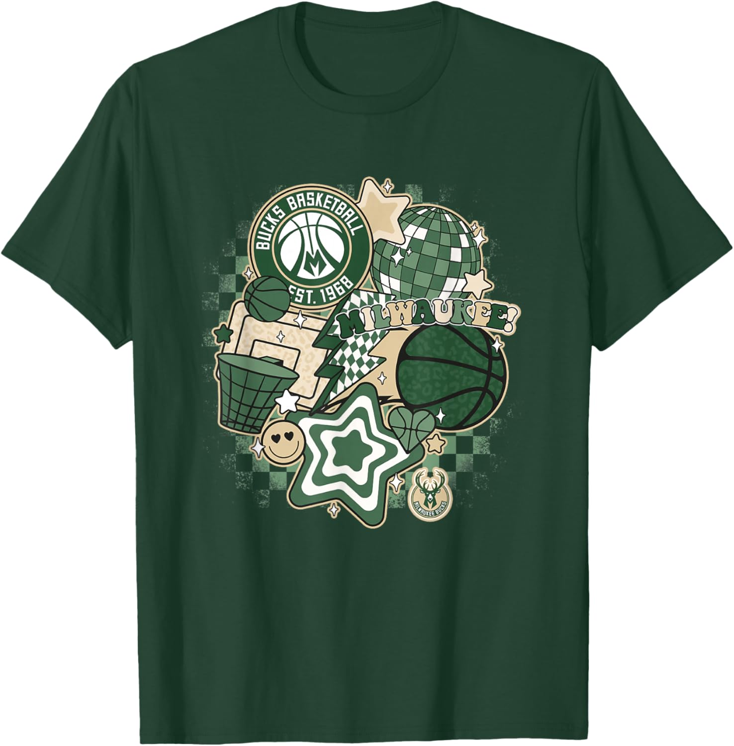 NBA Milwaukee Bucks Psychedelic Basketball Collage T-Shirt - T-Shirt | Forest