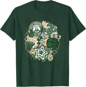NBA Milwaukee Bucks Psychedelic Basketball Collage T-Shirt - T-Shirt | Forest