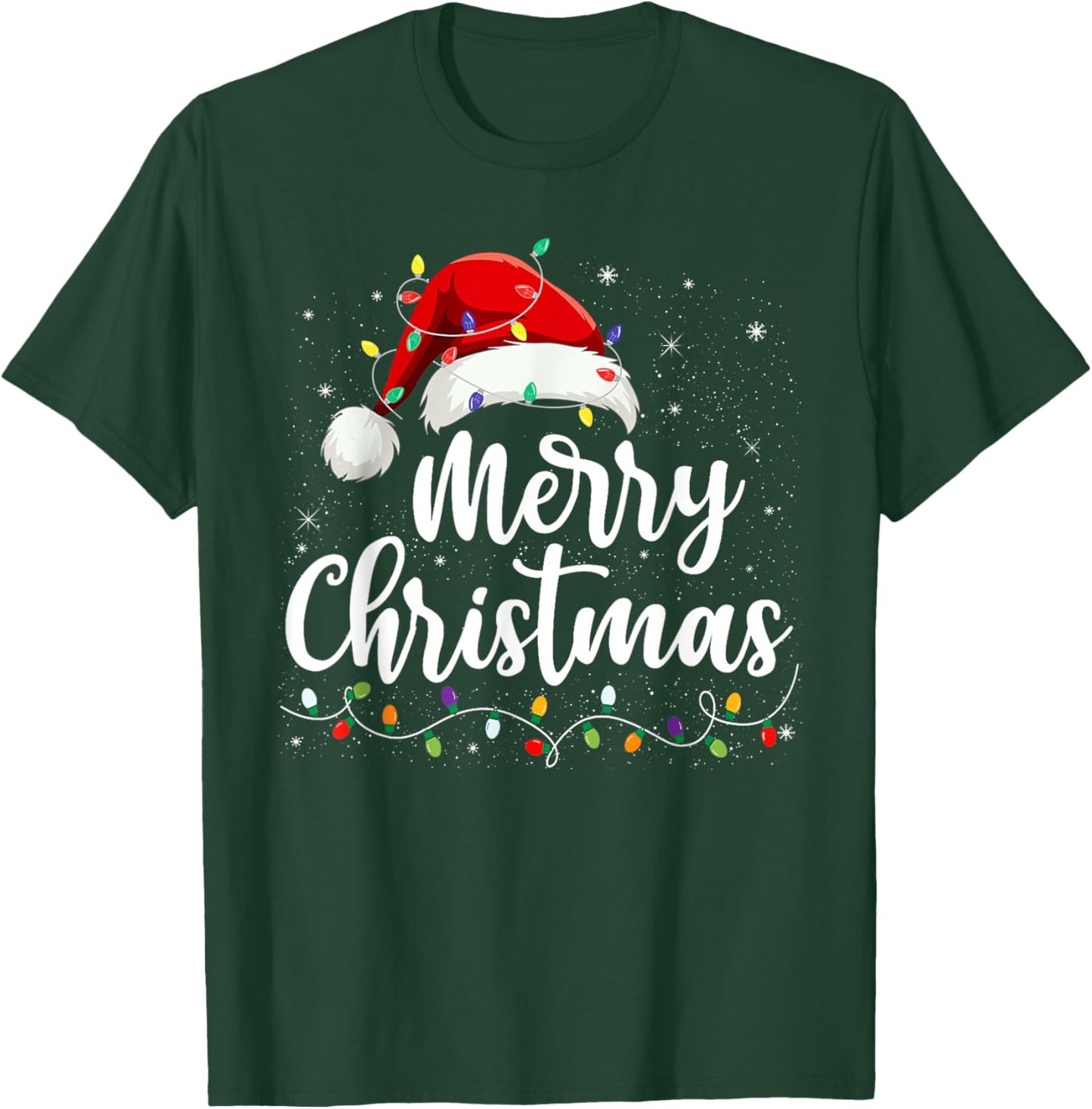 Merry Christmas Lights Red Santa Hat Xmas Family Men Women T-Shirt - T-Shirt | Forest