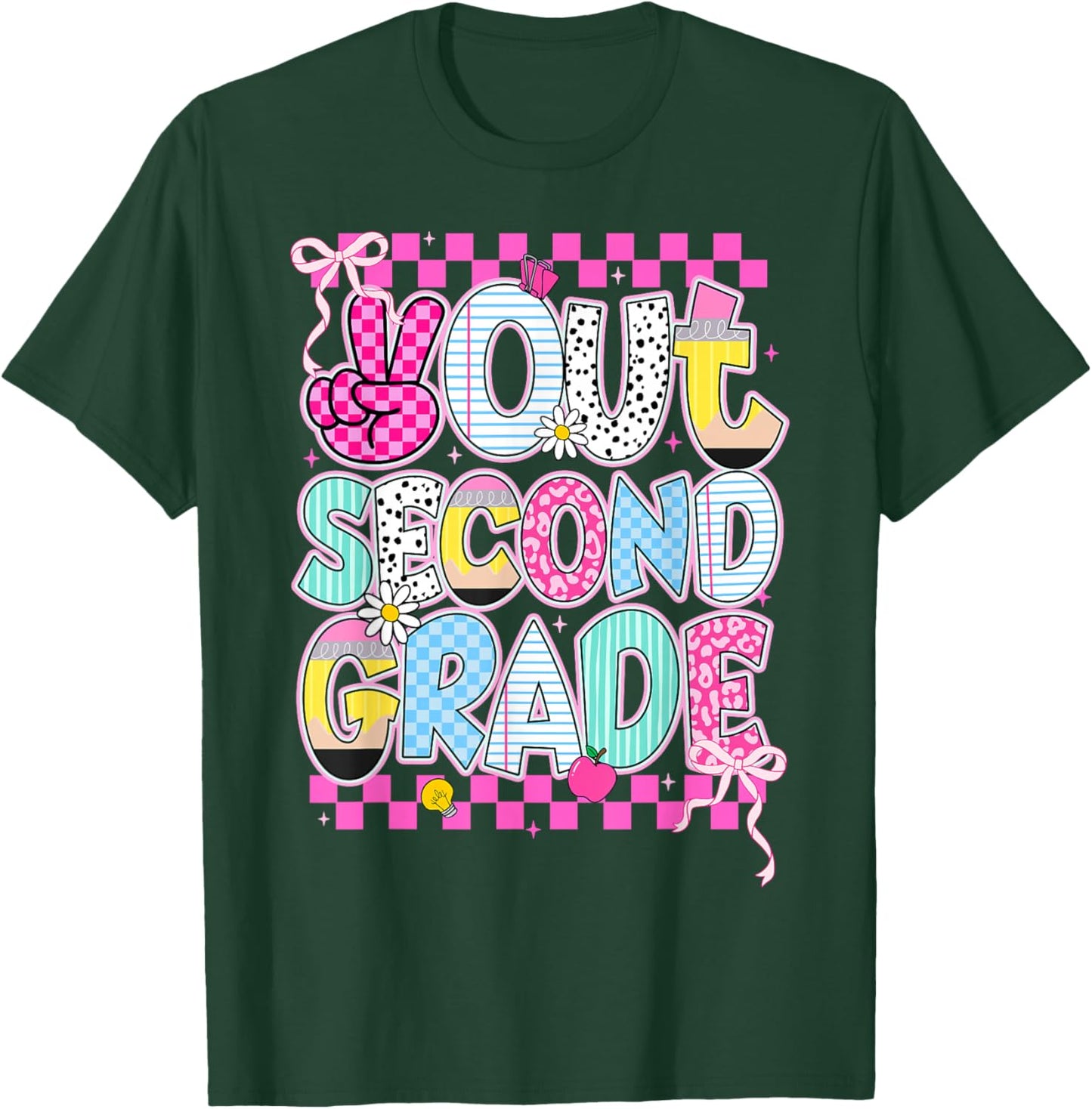 Peace Out 2nd Grade Graduation Last Day School Girls Kids T-Shirt - T-Shirt | Forest