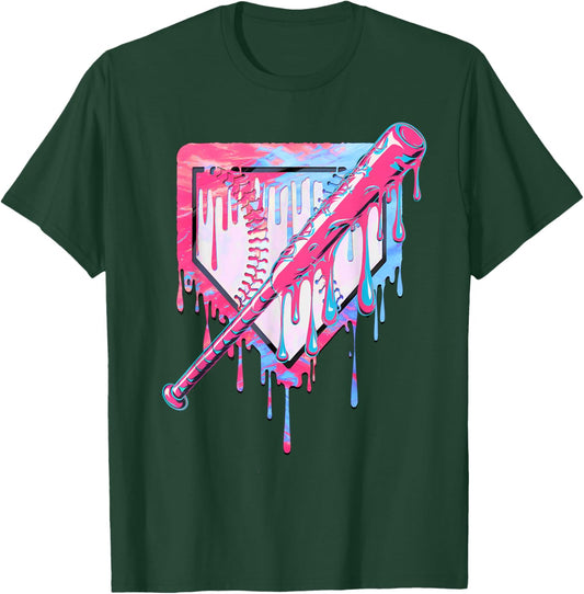 Baseball Dripping Ice Cream Drip Youth Boys Baseball T-Shirt - T-Shirt | Forest