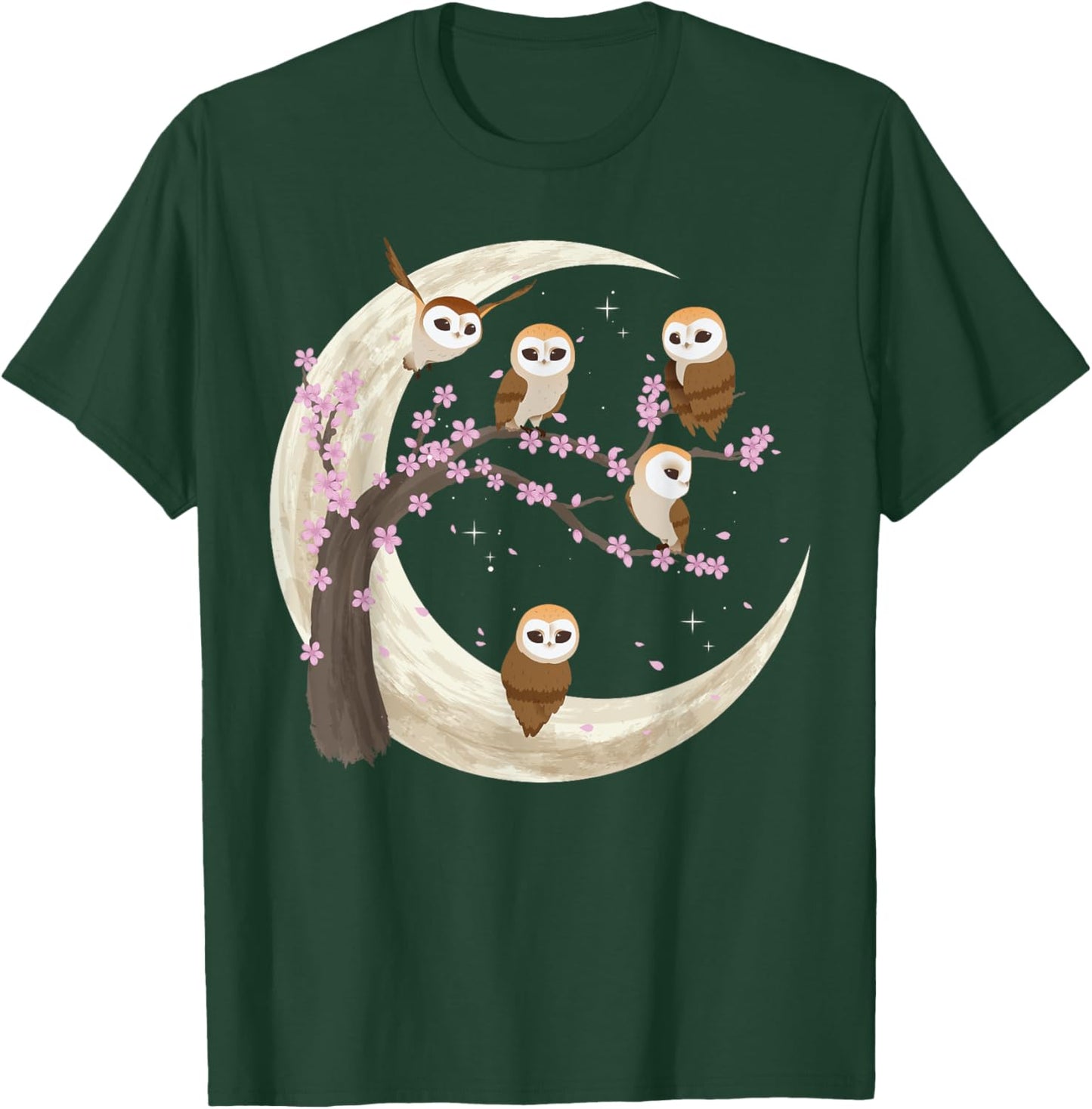 Owls Moon Shirt Japanese Sakura Cherry Blossom Owls Night T-Shirt - T-Shirt | Forest