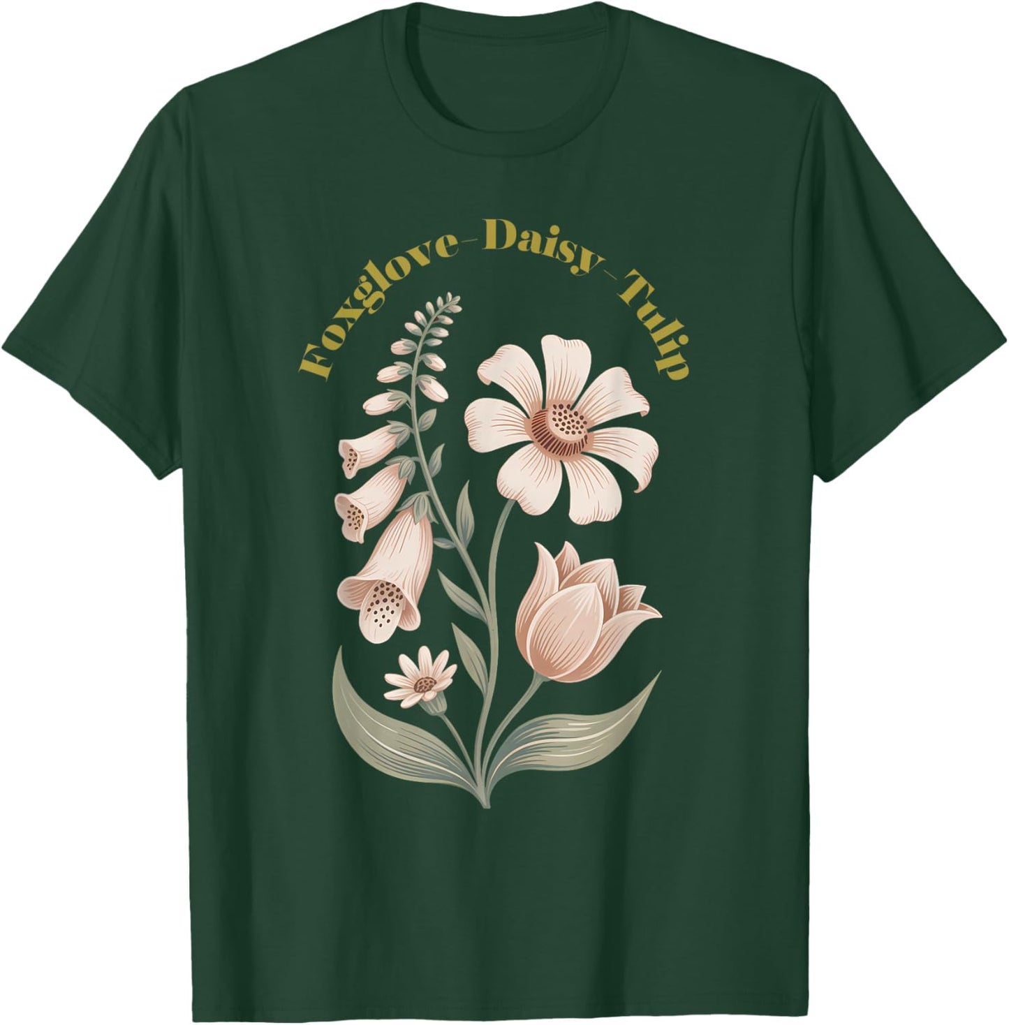 Foxglove Daisy Tulip Vintage Flower Arrangement Wildflower T-Shirt - T-Shirt | Forest