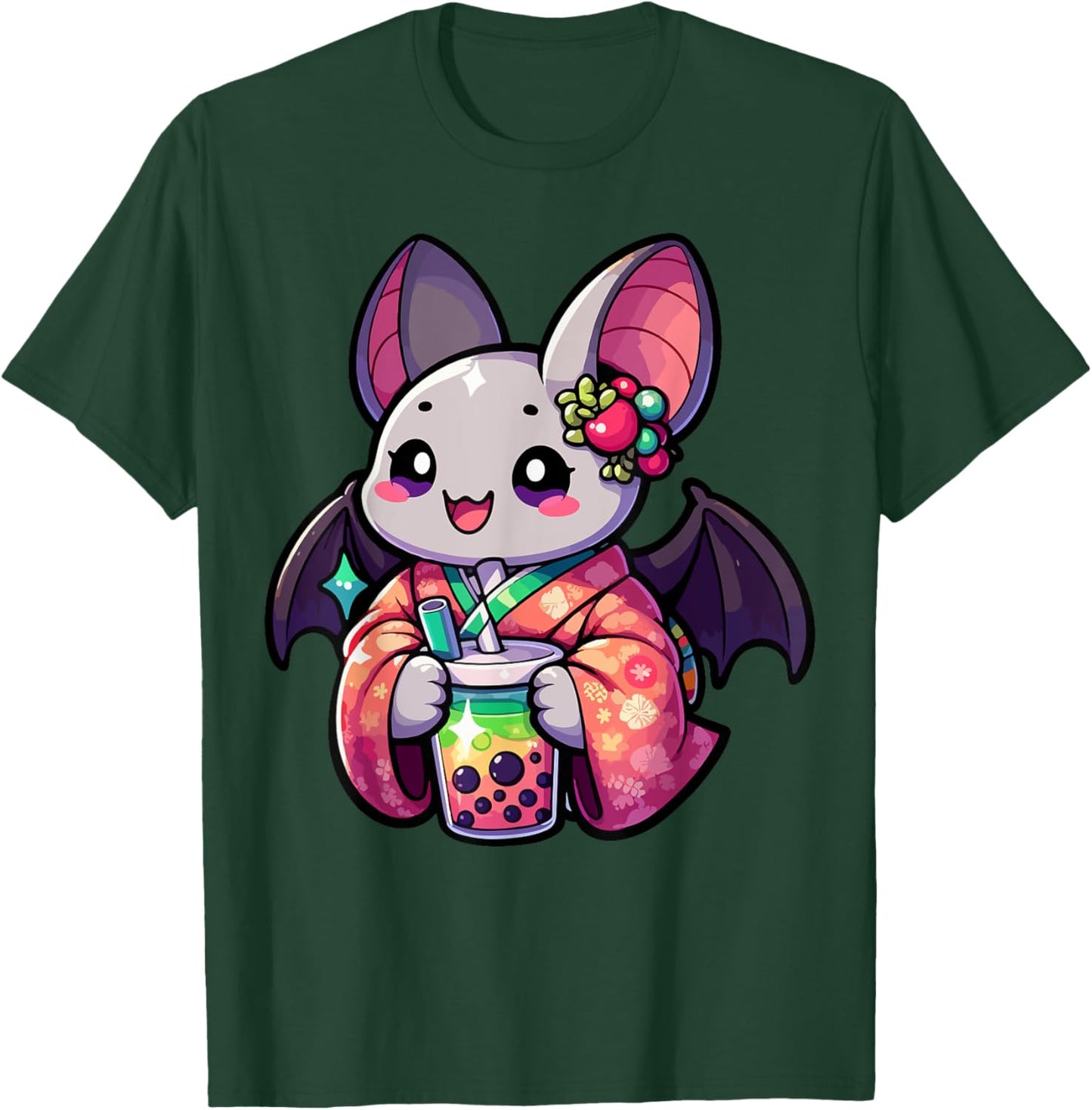 Bat Bubble Boba Tea Anime Cute Kawaii T-Shirt - T-Shirt | Forest