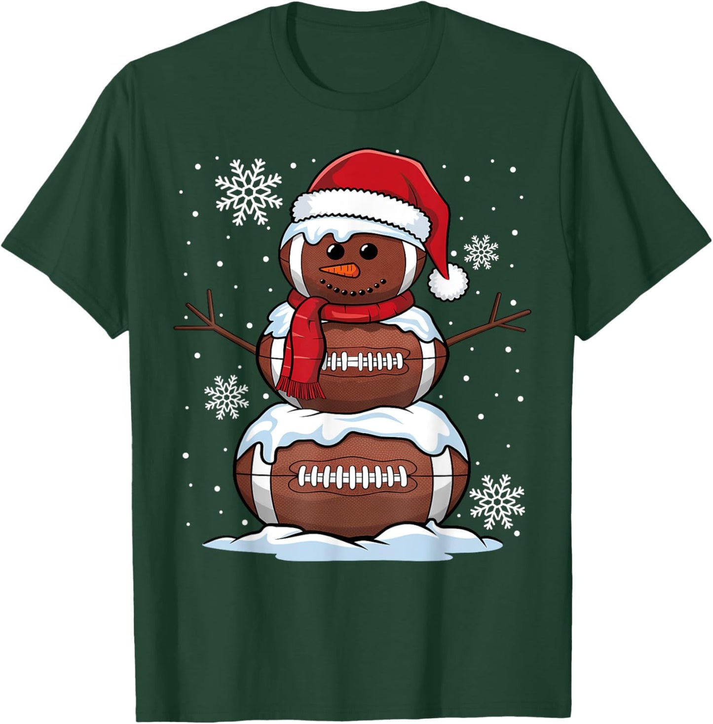 Merry Christmas Football Snowman Holiday Sports Xmas Pajamas T-Shirt - T-Shirt | Forest