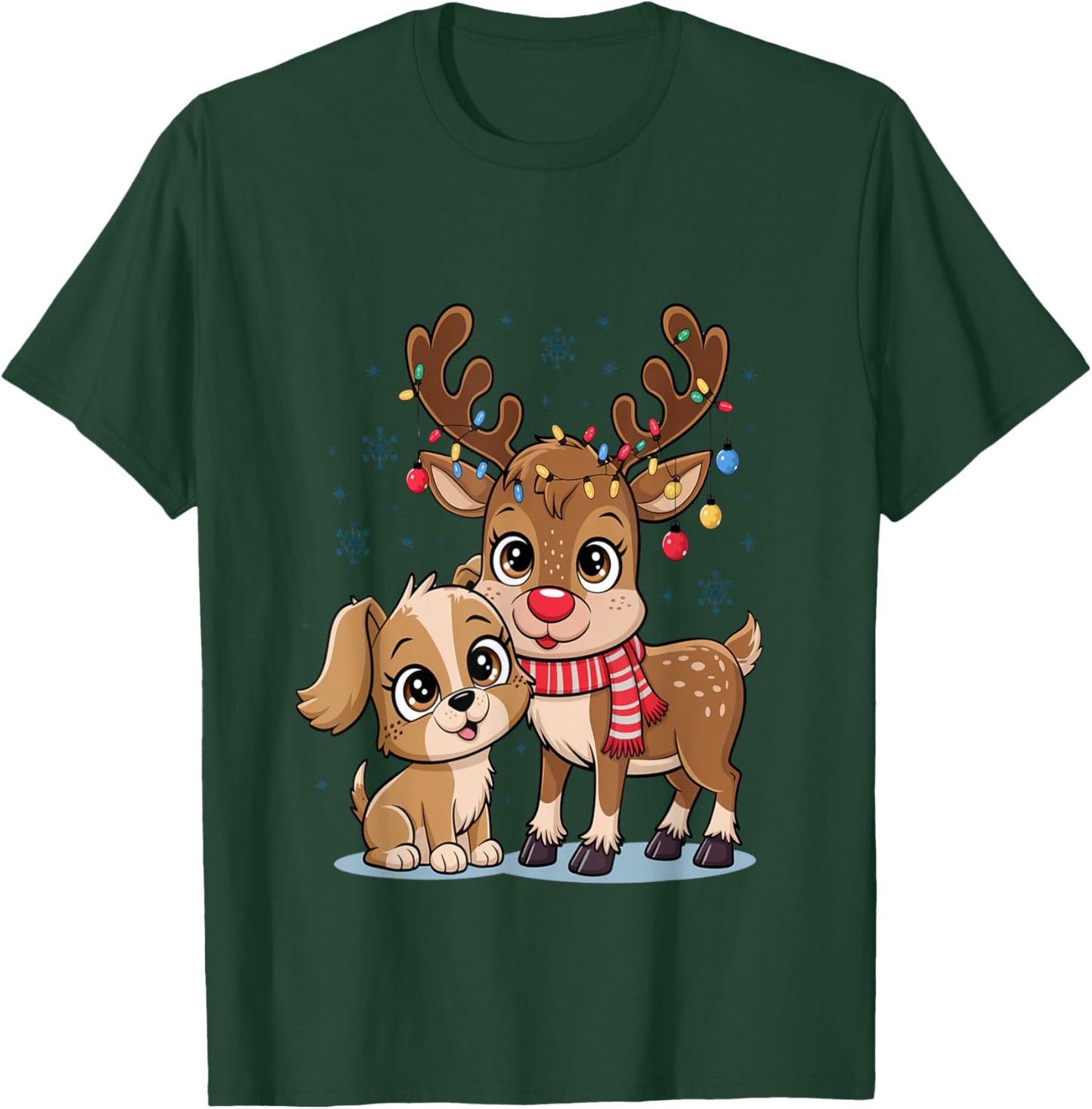 Adorable Puppy & Baby Reindeer Cute Christmas T-Shirt - T-Shirt | Forest