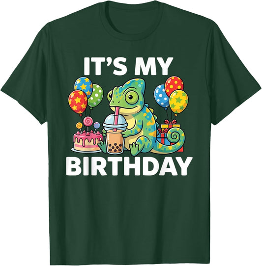 Cute Chameleon Birthday Graphic Animal Kids My Bday T-Shirt - T-Shirt | Forest