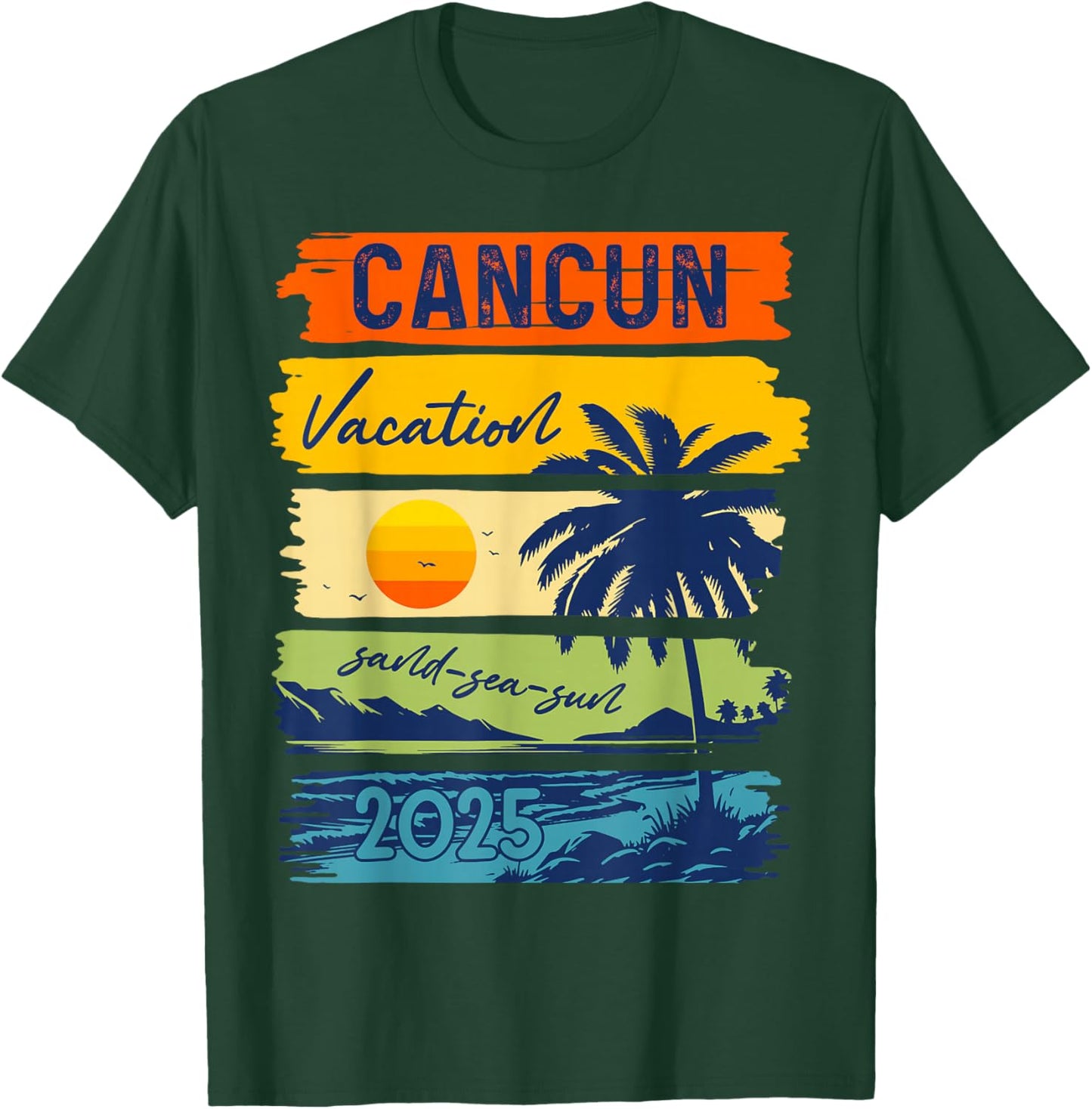 Cancun Vacation Sand Sea Sun Mexico Trip 2025 Retro Summer T-Shirt - T-Shirt | Forest