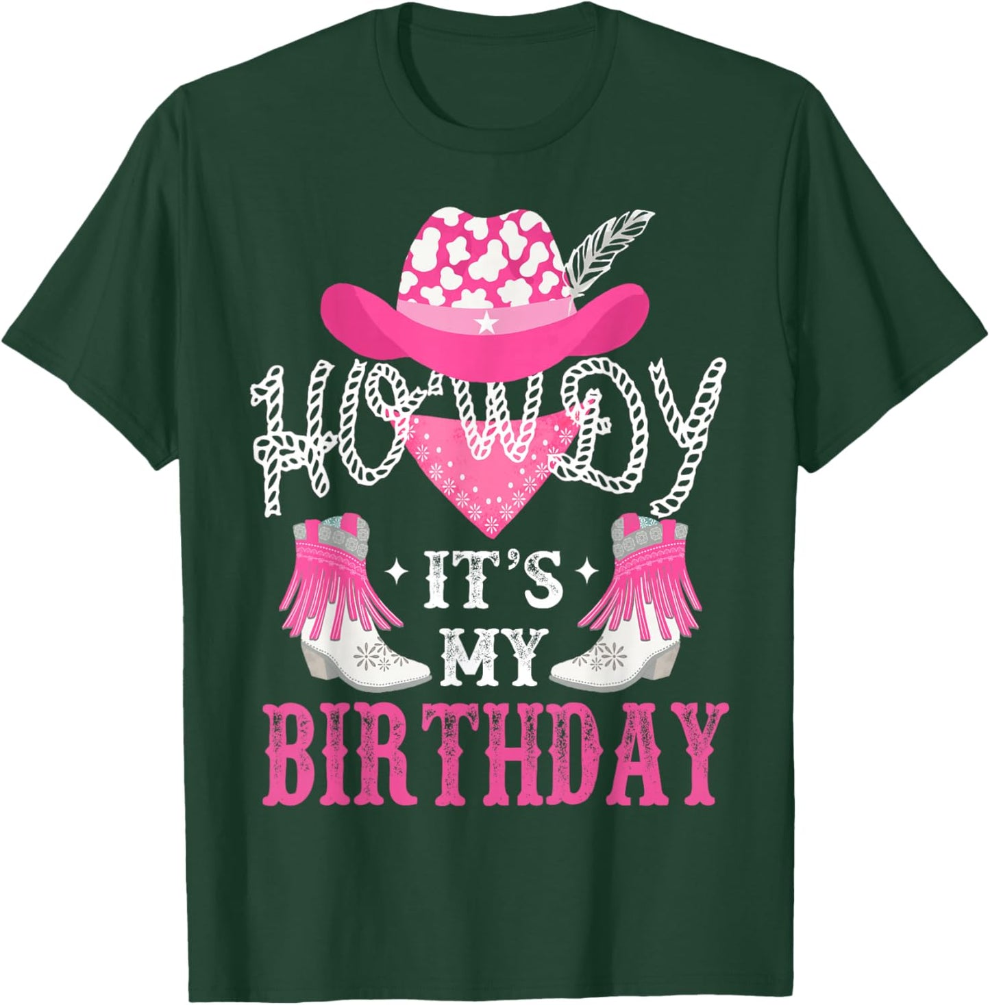 Howdy It's My Birthday Funny Country Rodeo Cowgirl themed , Small, Black T-Shirt - T-Shirt | Forest