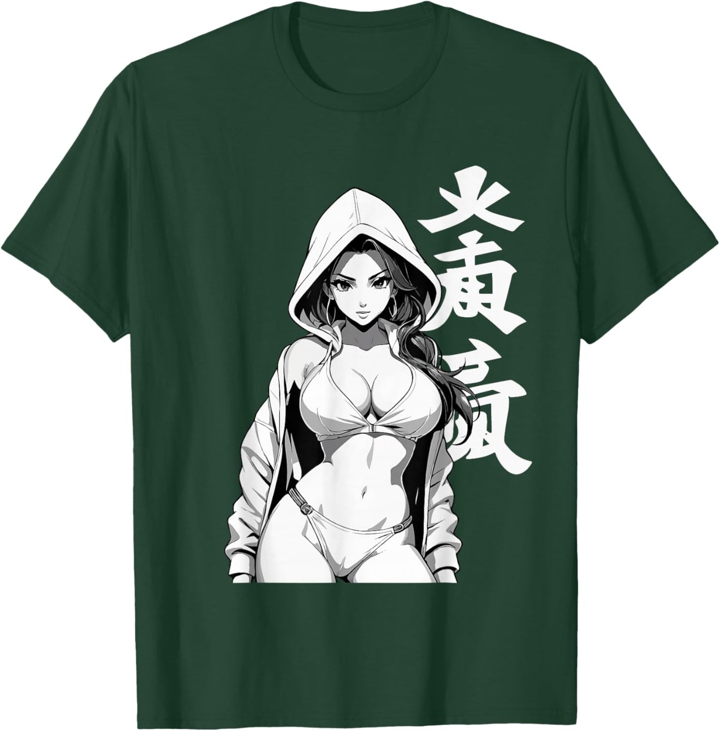 Sexy Waifu Sport Anime Girl Japanese in Black White Art T-Shirt - T-Shirt | Forest