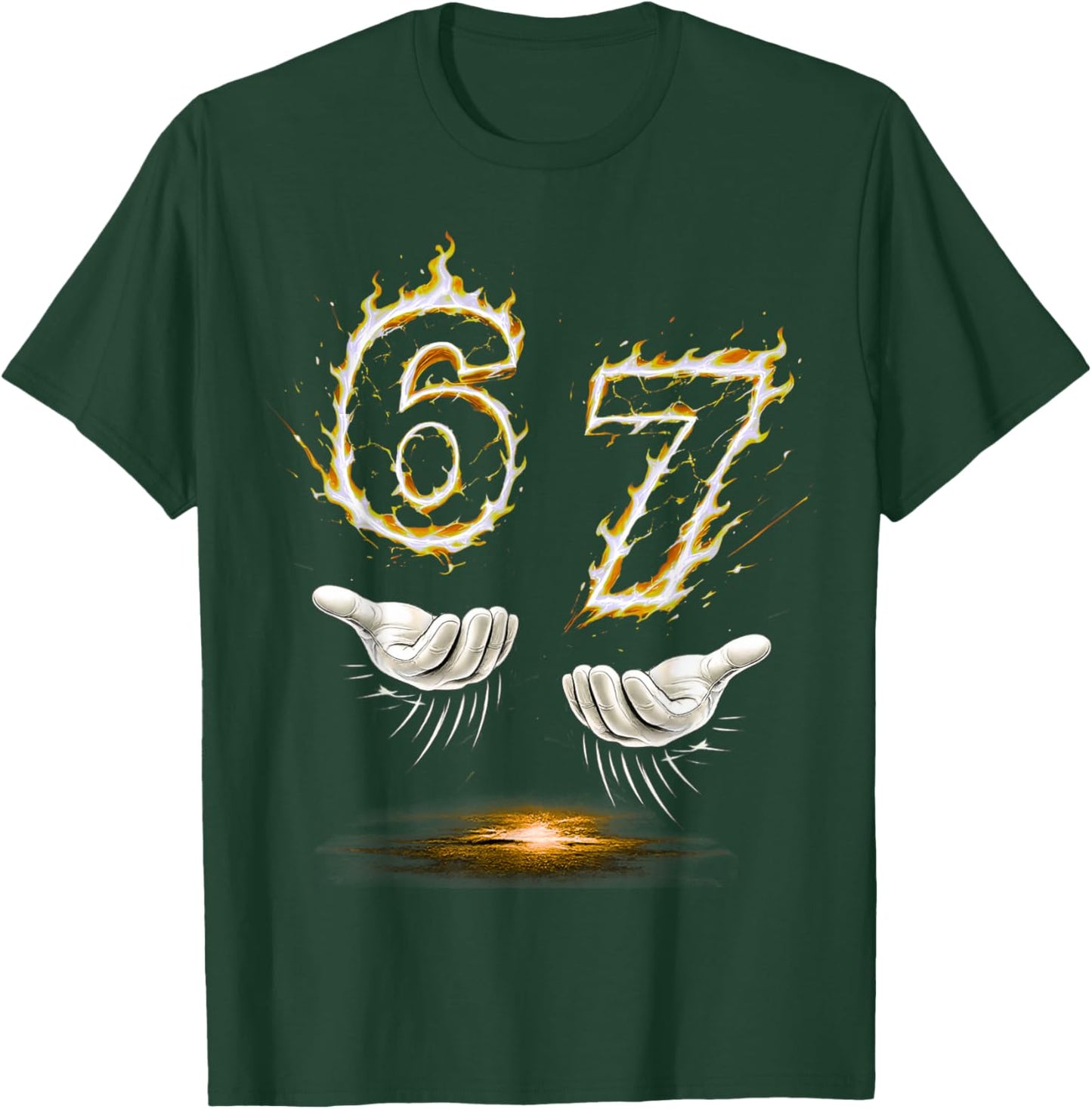 Six Seven Hands Meme Cool Flame 67 Fun Birthday for Kids and Boys T-Shirt - T-Shirt | Forest