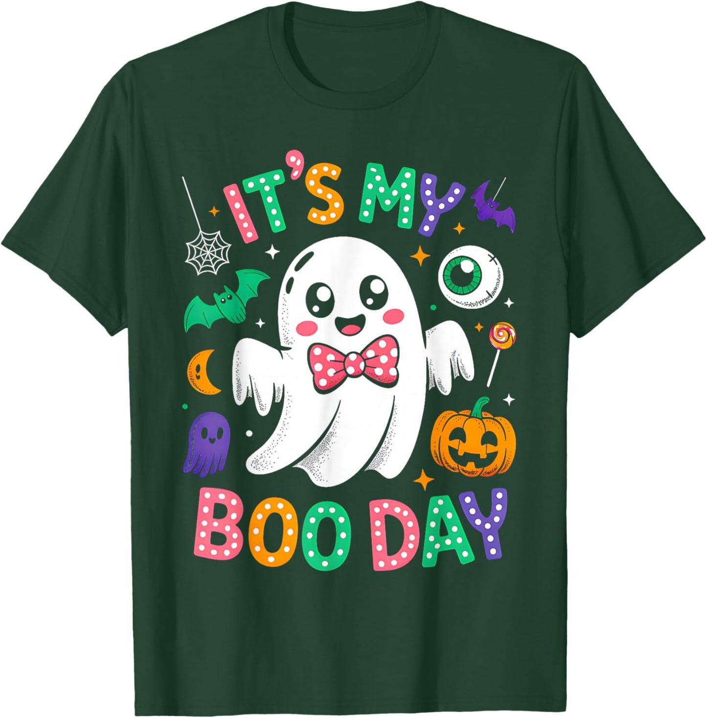 Groovy Its My Boo Day Cute Halloween Birthday Ghost Pink Bow T-Shirt - T-Shirt | Forest