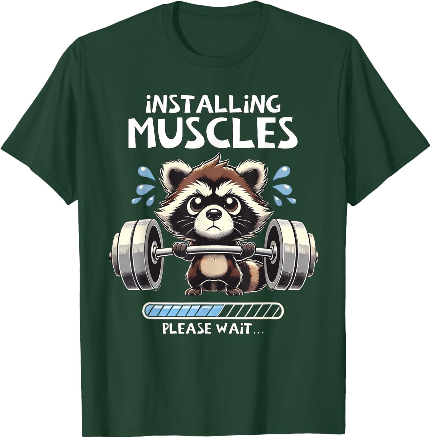 Funny Cute Raccoon Workout Gym Fitness Weightlifting T-Shirt - T-Shirt | Forest