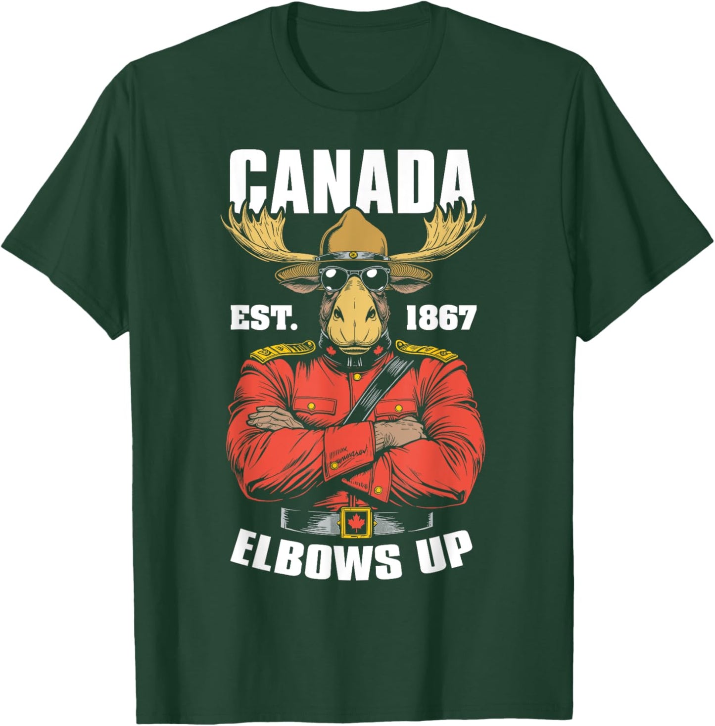 Elbows Up Canada 1867 Funny Canadian Proud Mountie Moose T-Shirt - T-Shirt | Forest