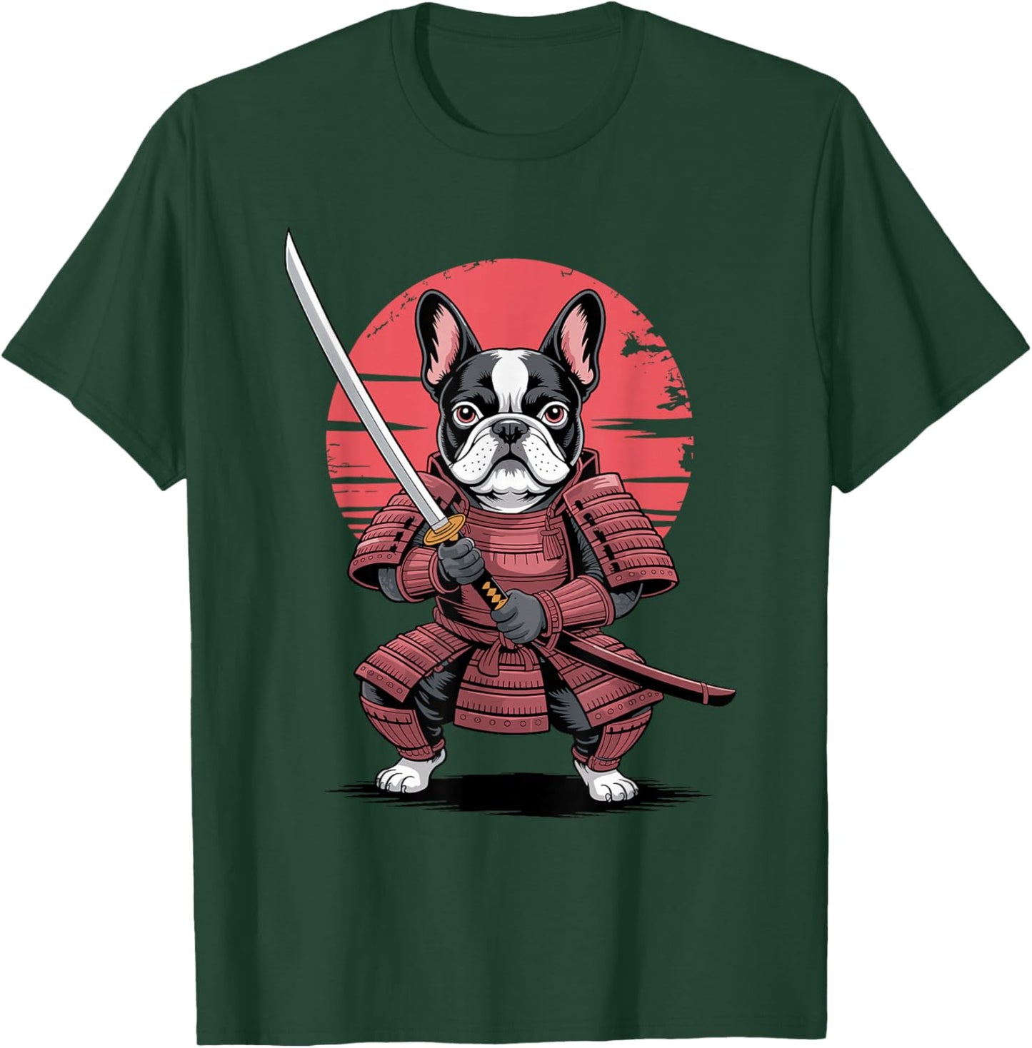 Samurai French Bulldog Katana Sword Frenchie T-Shirt - T-Shirt | Forest