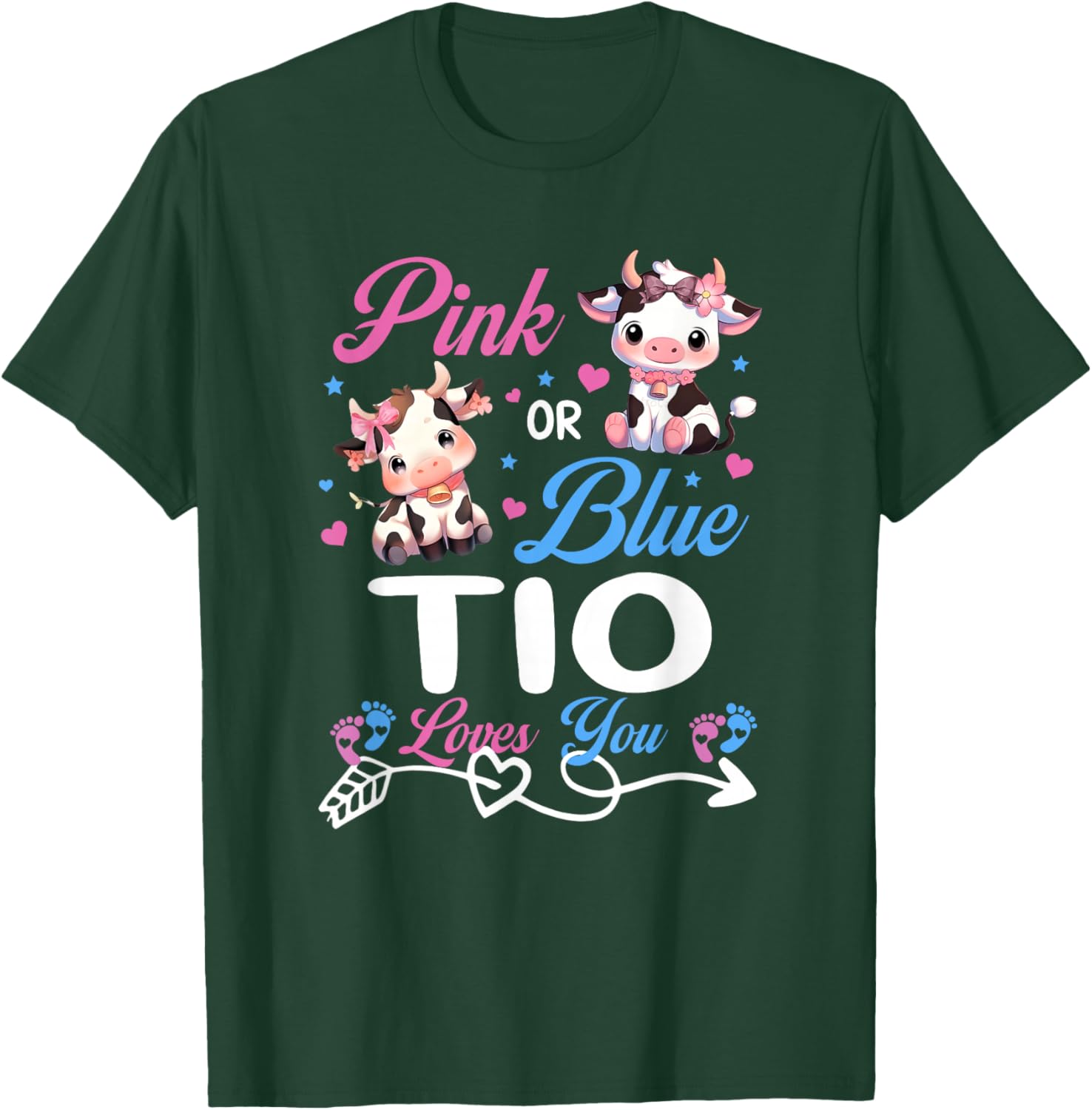 Pink Or Blue TIO Loves You Cow Baby Gender Reveal T-Shirt - T-Shirt | Forest